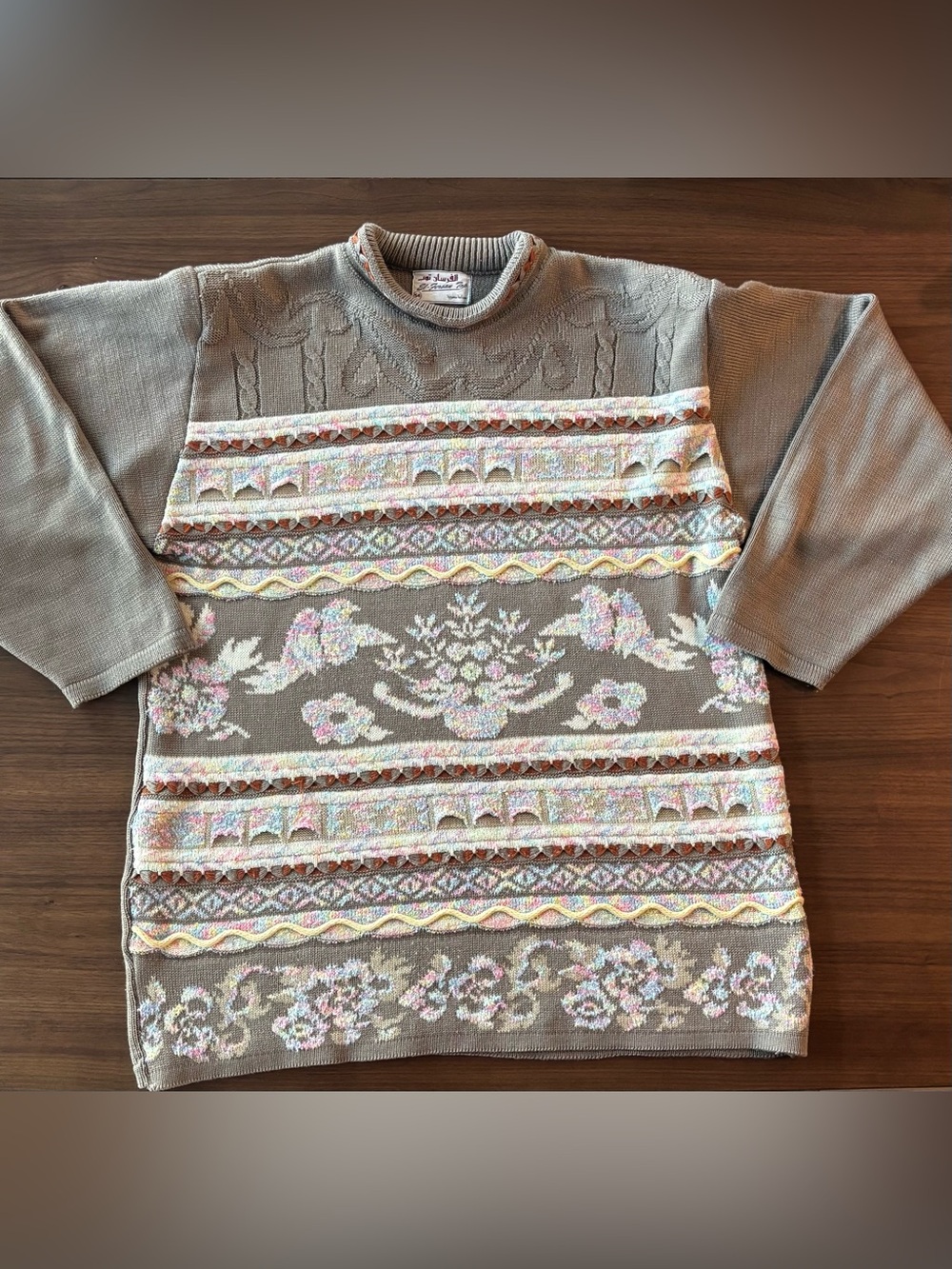 Classic Taupe Floral Knit Sweater -‎ Women